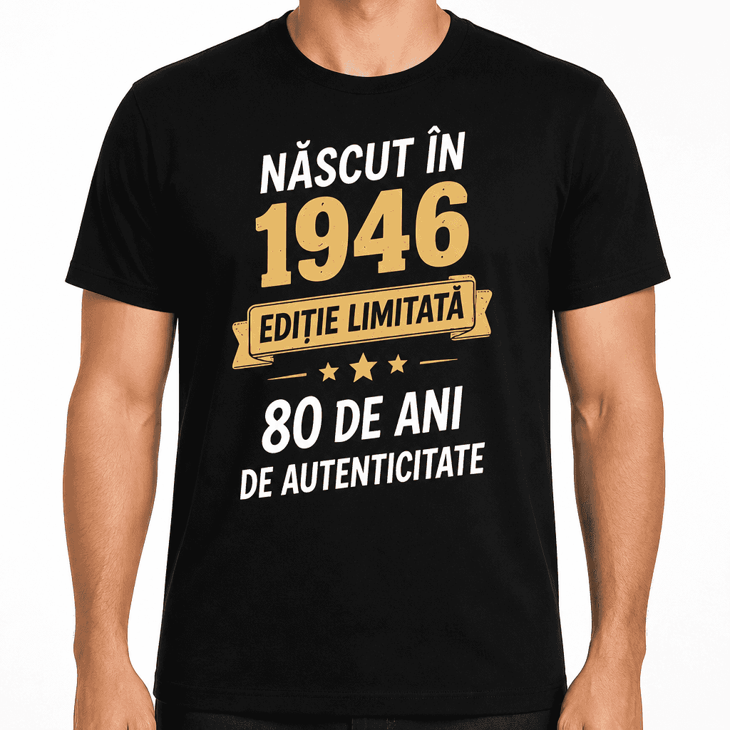 Tricou pentru 80 de ani – Născut în 1946 ediție limitată 80 de ani de autenticitate