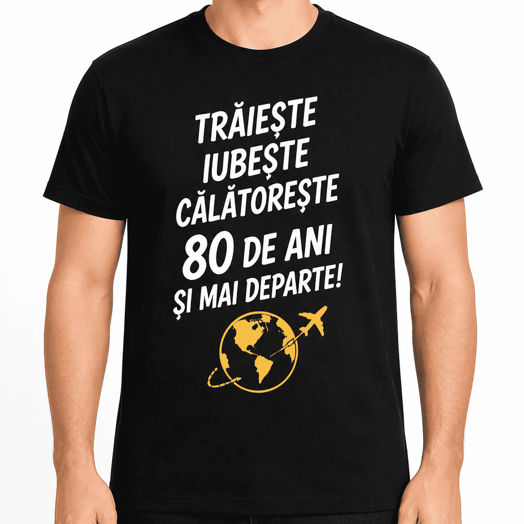 Tricou pentru 80 de ani – Trăiește iubește călătorește 80 de ani și mai departe!