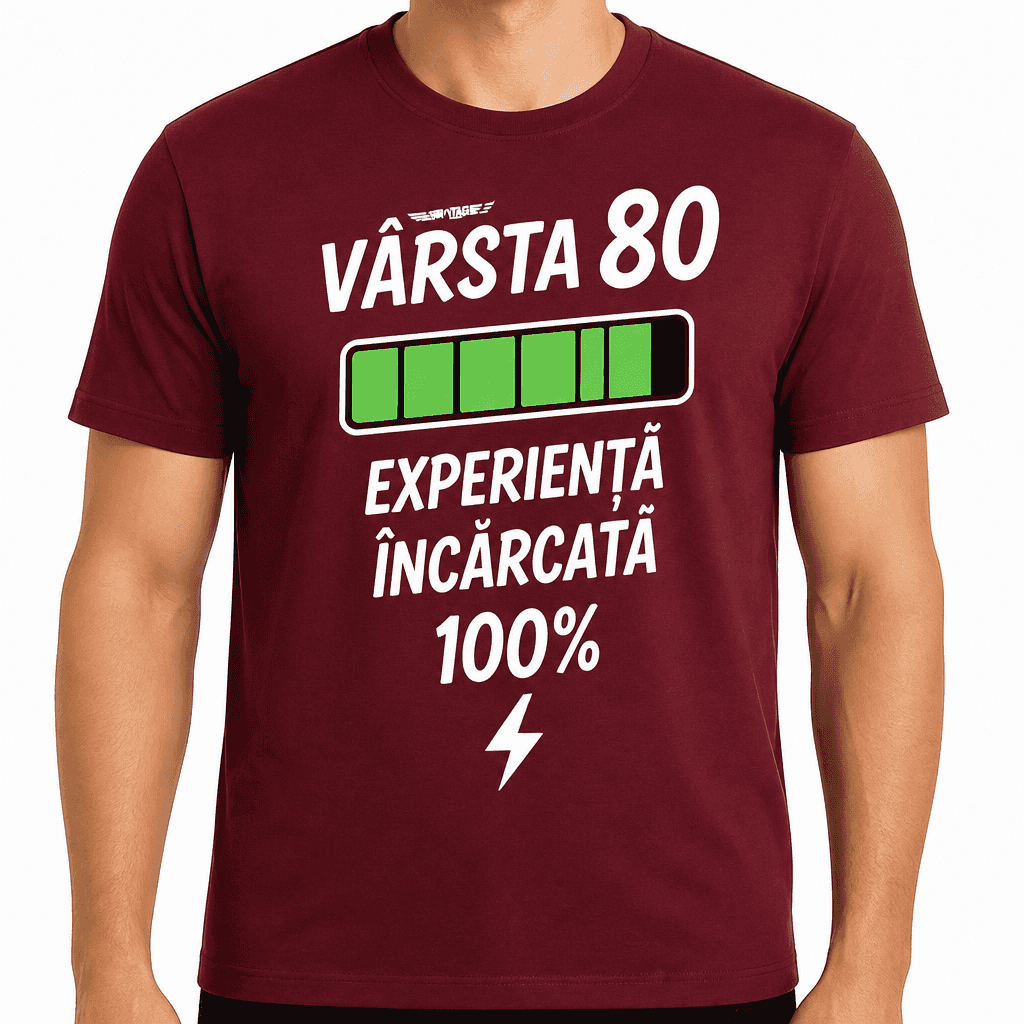 Tricou pentru 80 de ani – Vârsta 80 experiență încărcată 100%