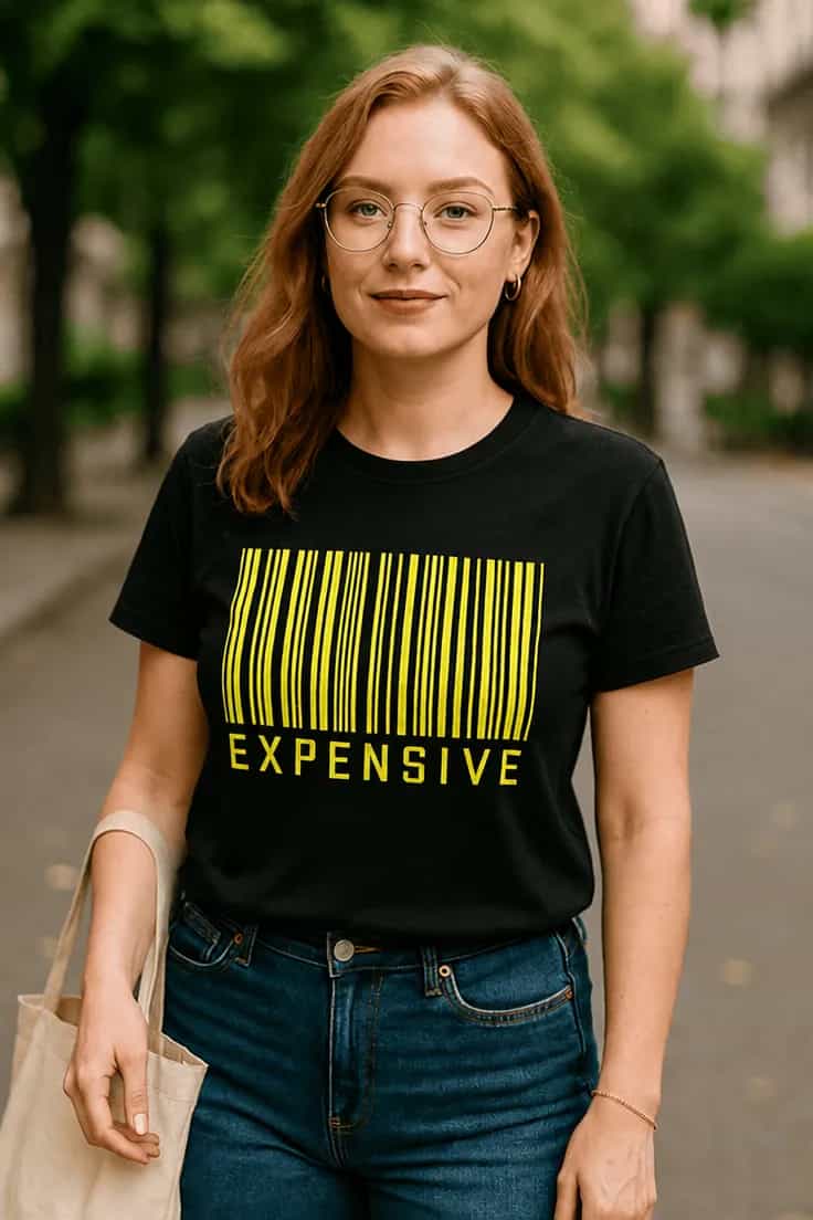 Tricou amuzant Cod de bare scump – EXPENSIVE