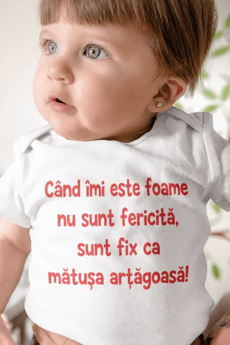 Body bebeluș Îmi este foame cu inscripție la alegere