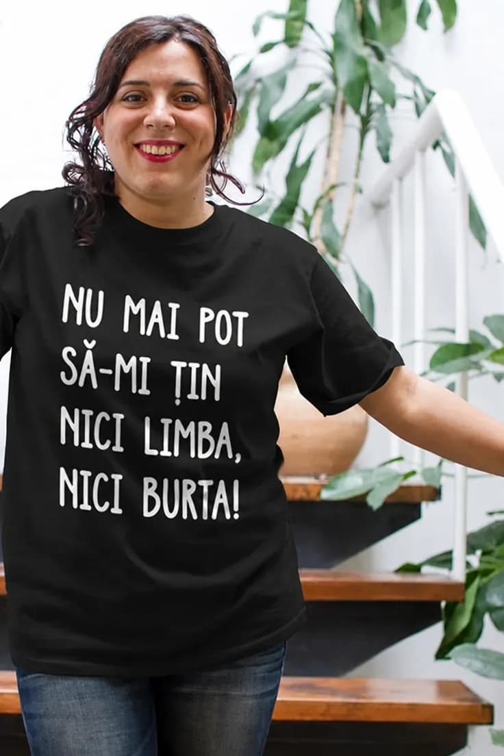 Tricou amuzant cu limba și burta – NU MAI POT