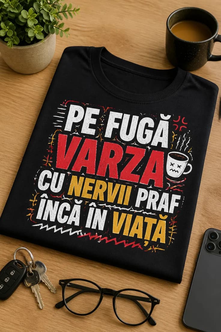 Tricou amuzant cu text – PE FUGĂ VARZĂ