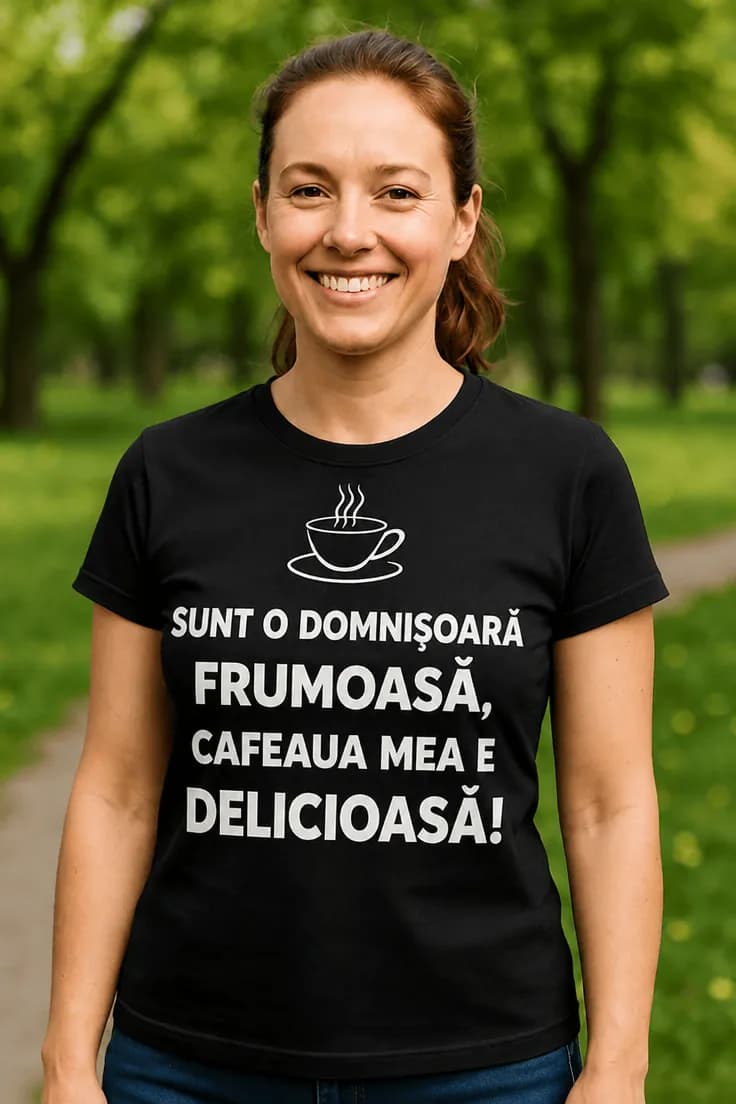 Tricou amuzant Domnișoară cu cafea - SUNT O