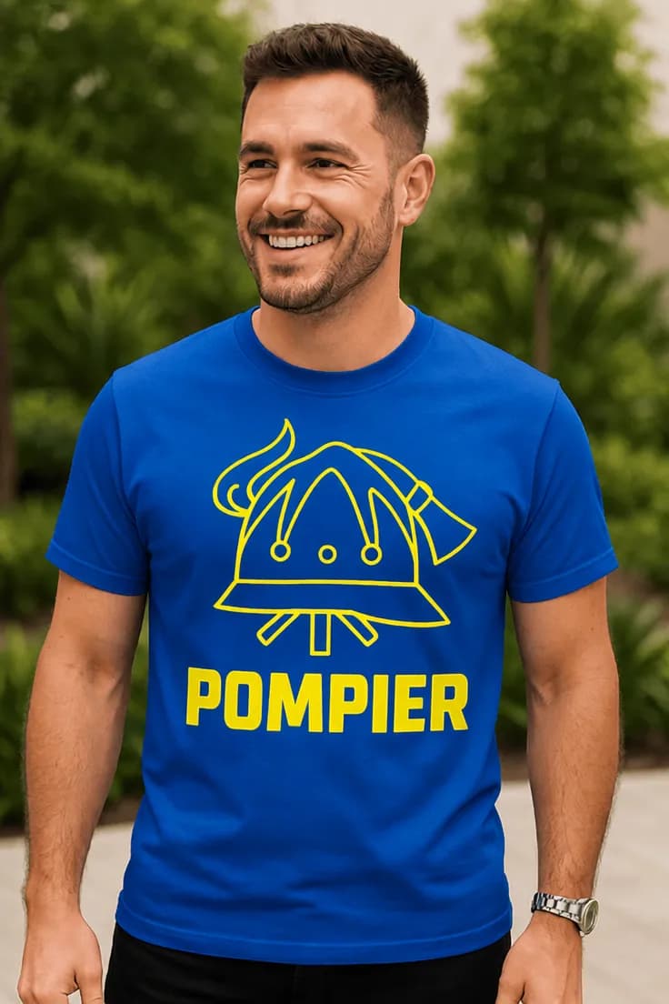 Tricou amuzant Pompier cu cască – POMPIER