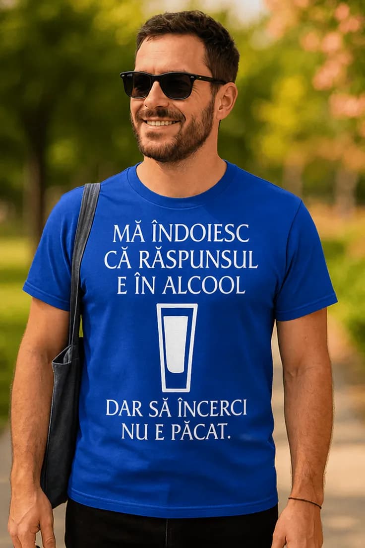 Tricou amuzant Răspunsul e în alcool - MĂ ÎNDOIESC