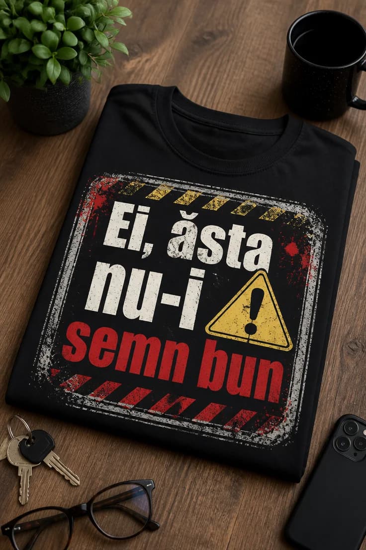 Tricou cu mesaj „Ei, ăsta nu-i semn bun”
