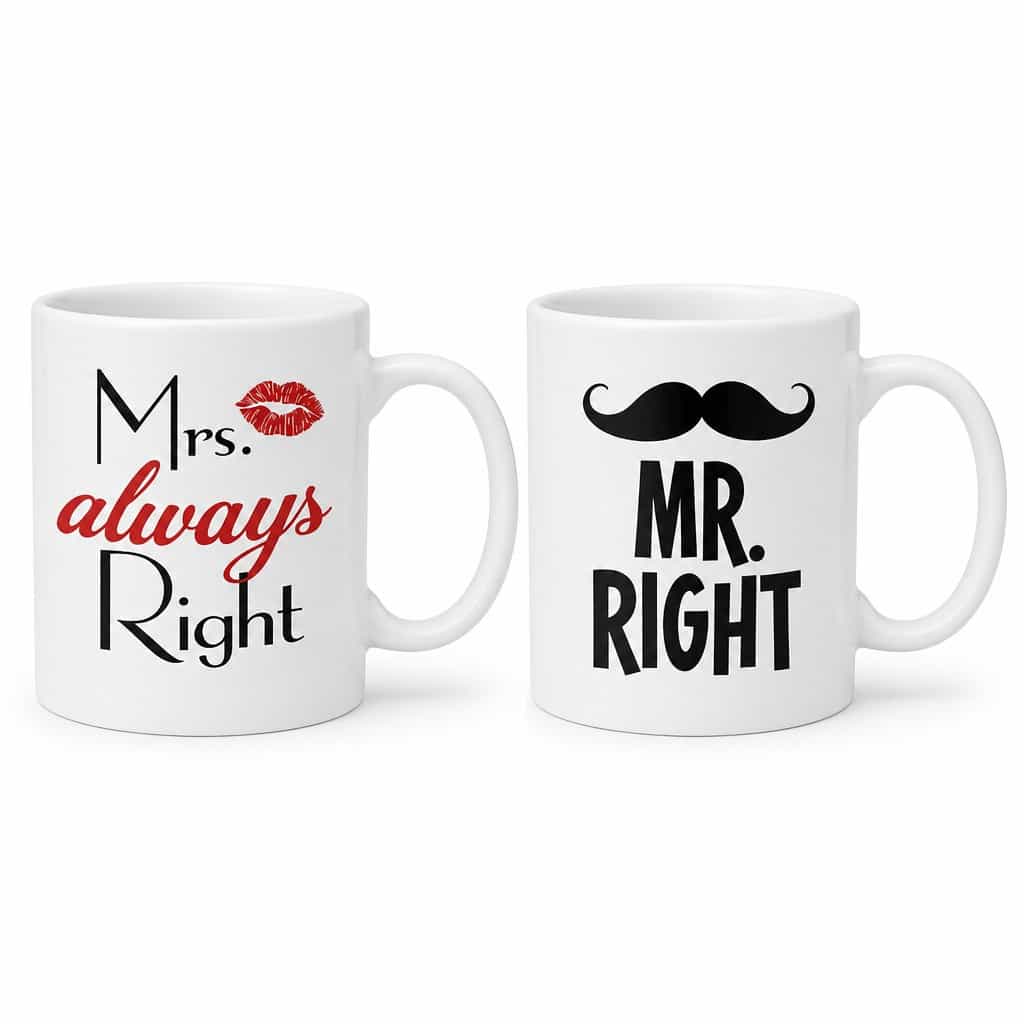 Cană amuzantă Mr și Mrs Right - MR. Mrs. alw