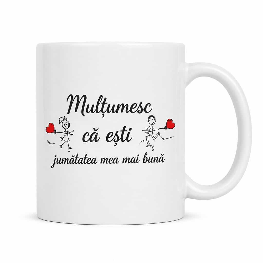 Cană amuzantă Mulțumesc că ești jumătatea mea