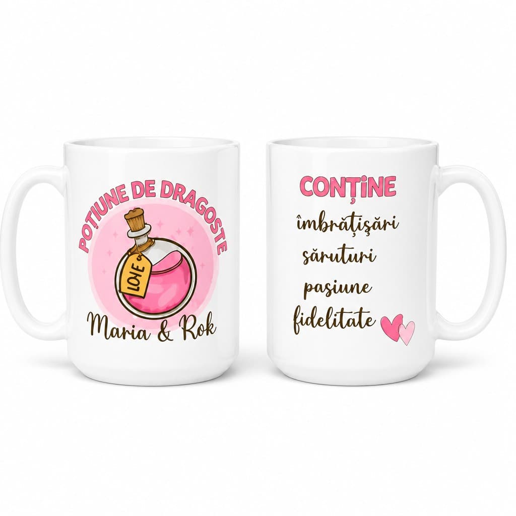 Cană amuzantă Poțiune de dragoste cu nume personalizat