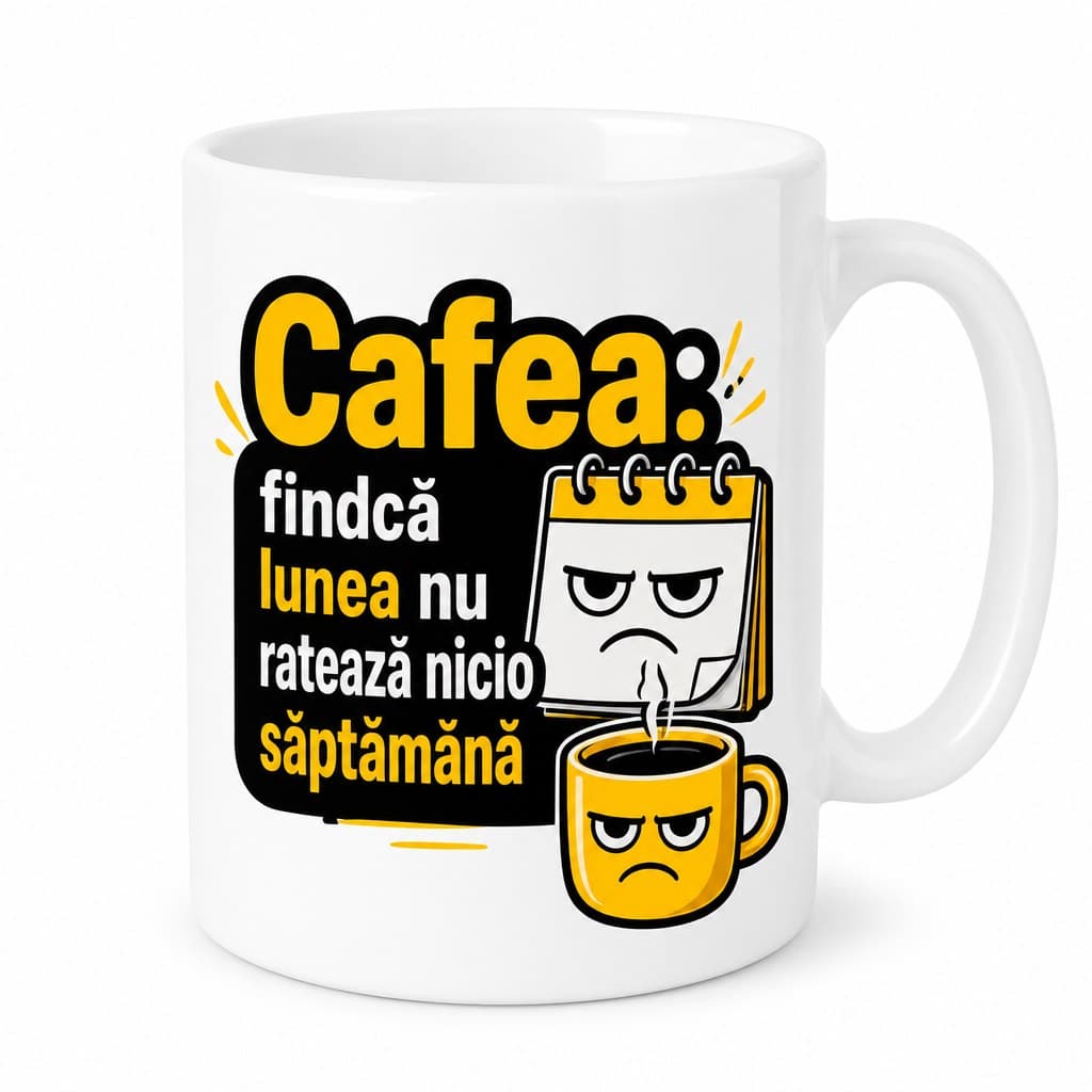 Cană cafea fiindcă lunea nu ratează nicio săptămână