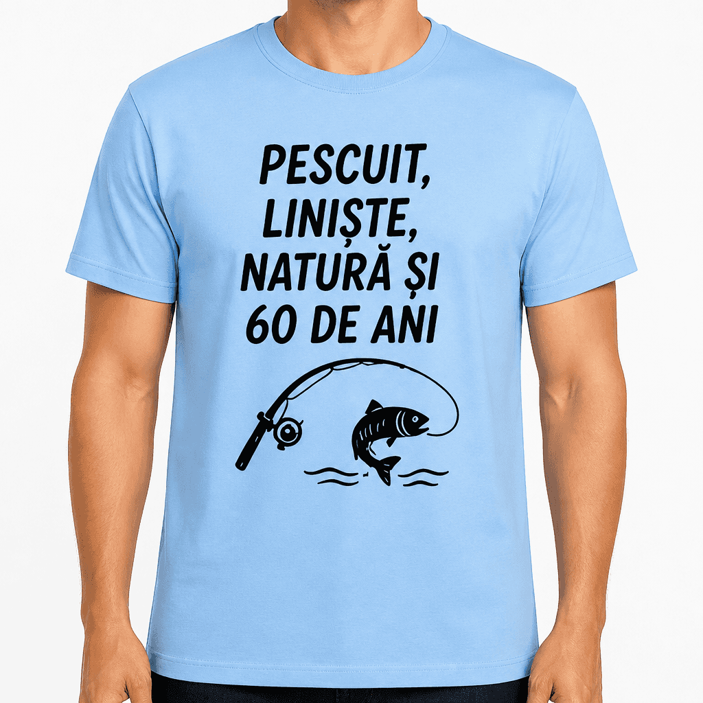 Tricou pentru 60 de ani – Pescuit, liniște, natură și 60 de ani