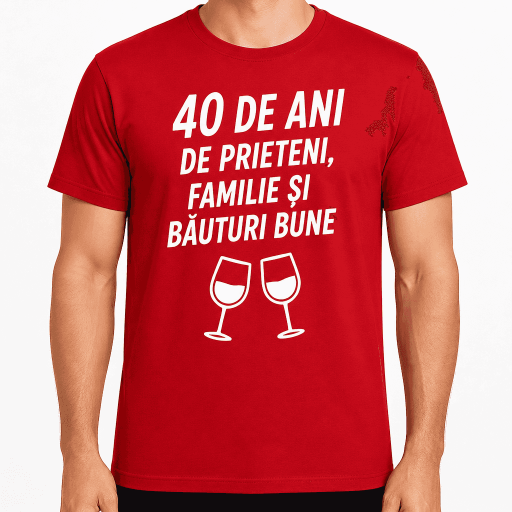Tricou pentru 40 de ani – 40 de ani de prieteni, familie și băuturi bune