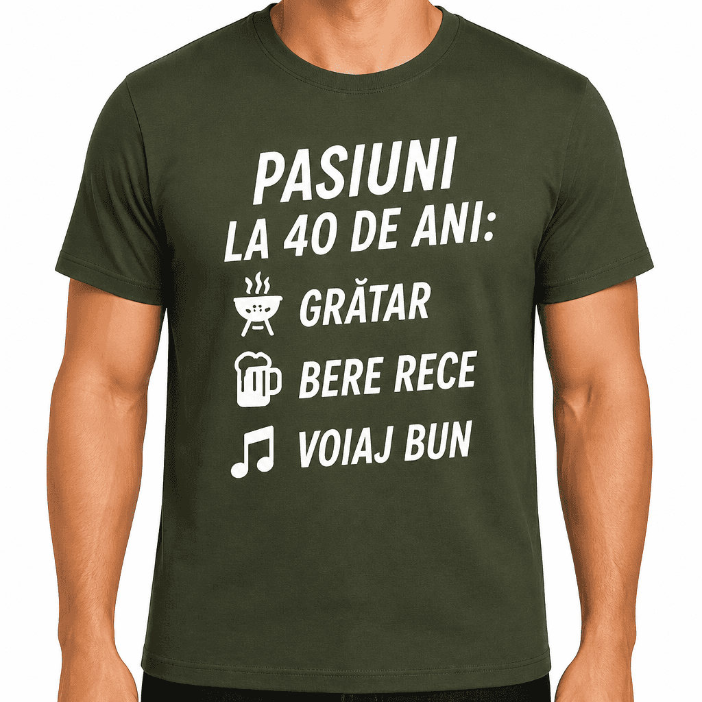 Tricou pentru 40 de ani – Pasiuni la 40 de ani: grătar bere rece voiaj bun