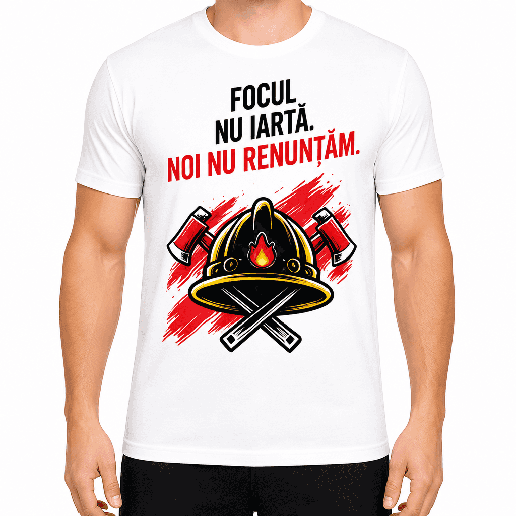 Tricou pompier – Focul nu iartă. Noi nu renunțăm.