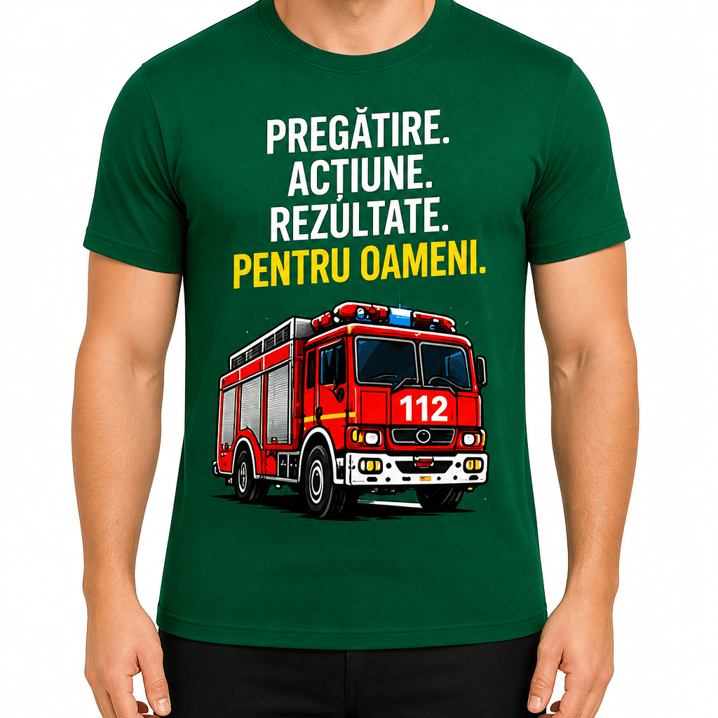 Tricou pompier – Pregătire. Acțiune. Rezultate. Pentru oameni.