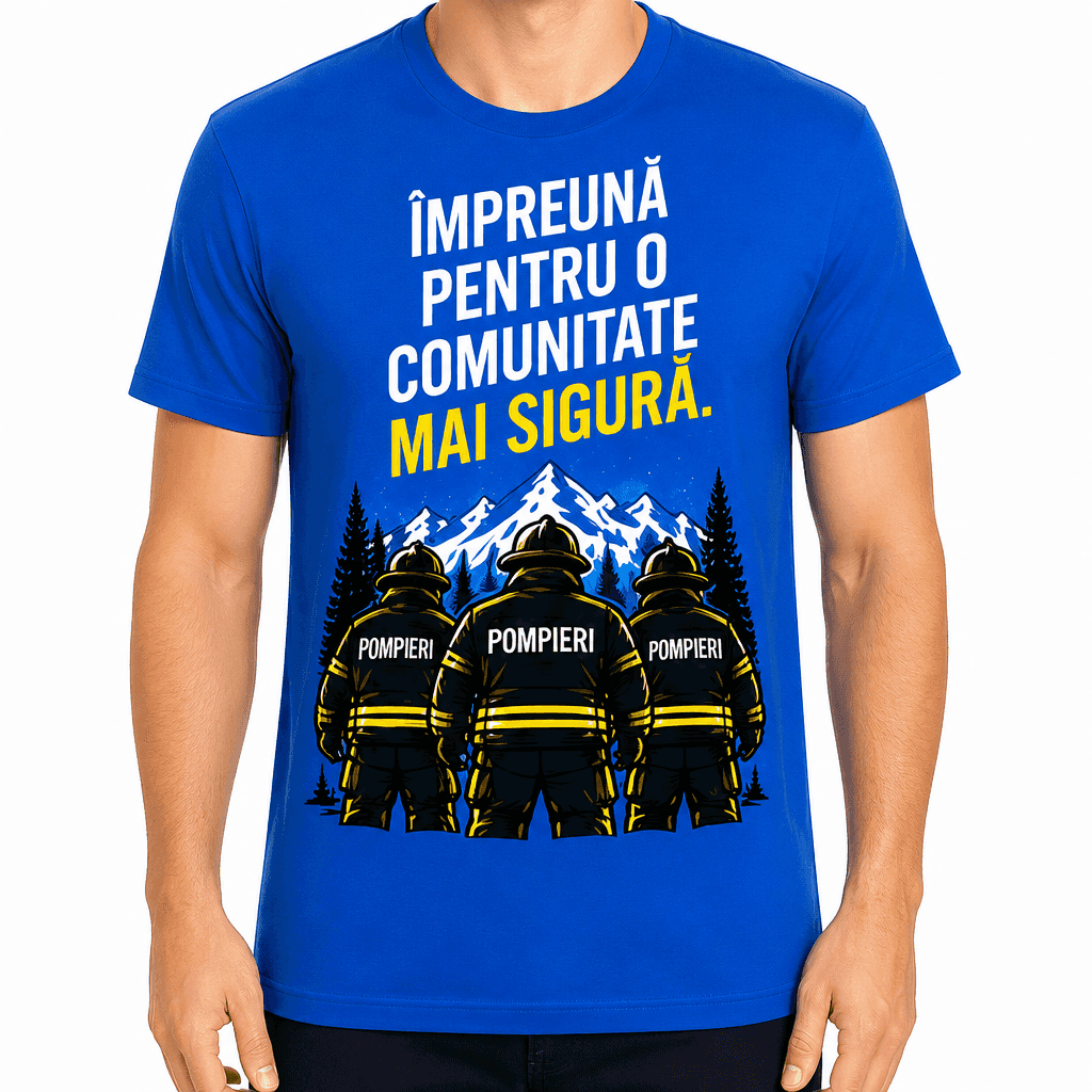 Tricou pompier – Împreună pentru o comunitate mai sigură.