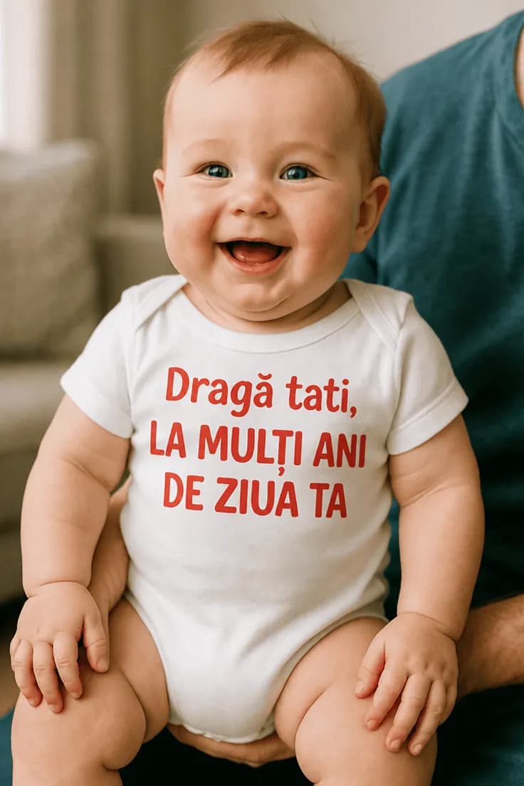 Body bebeluș La mulți ani tati cu inscripție la alegere