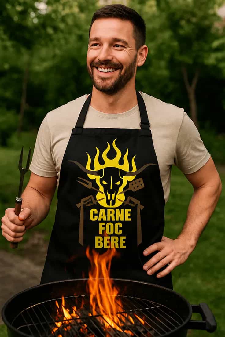 Șorț amuzant Carne foc bere CARNE FOC BERE