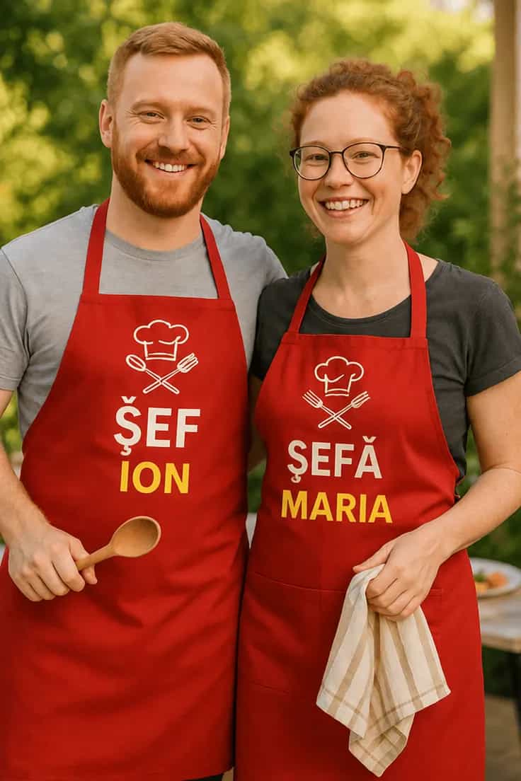 Șorț amuzant personalizat ȘEF ION ȘEFĂ MARIA