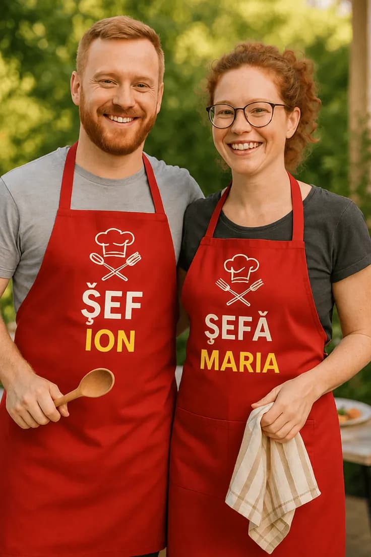 Șorț amuzant personalizat ȘEF ION ȘEFĂ MARIA