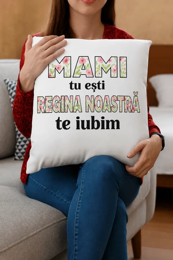 Pernă decorativă Mami regina noastră - te iubim