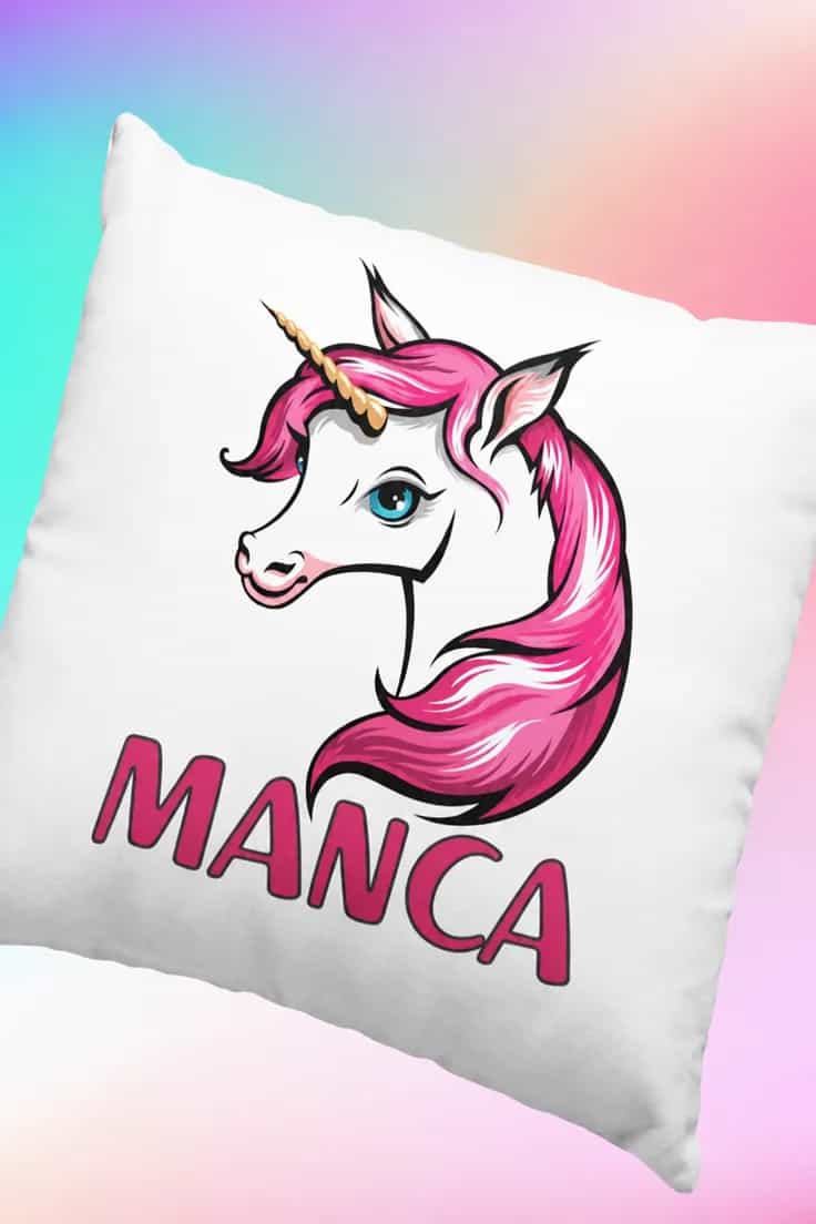 Pernă decorativă Unicorn cu nume personalizat MANCA