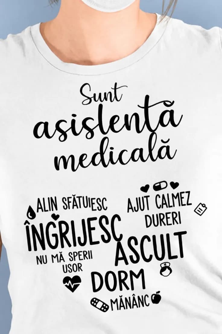 Tricou amuzant asistentă medicală inimioară