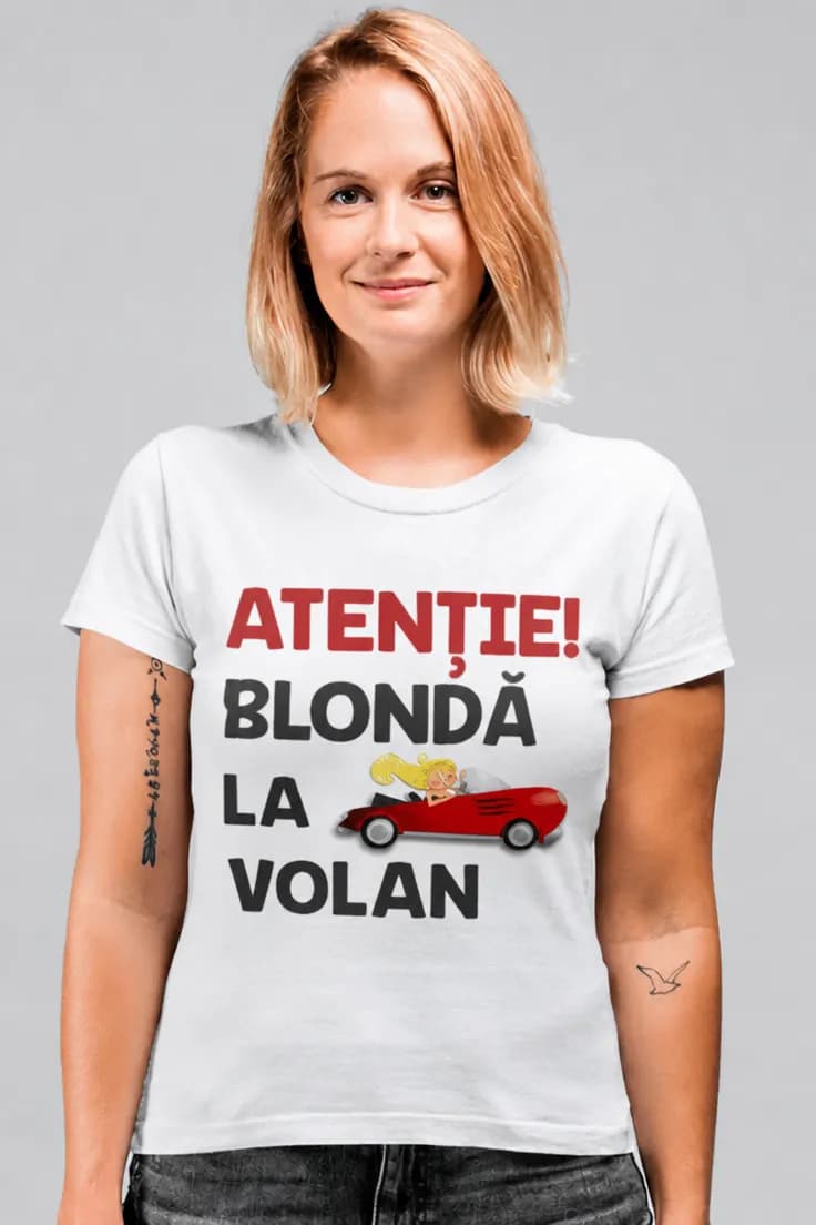 Tricou amuzant Atenție blondă la volan