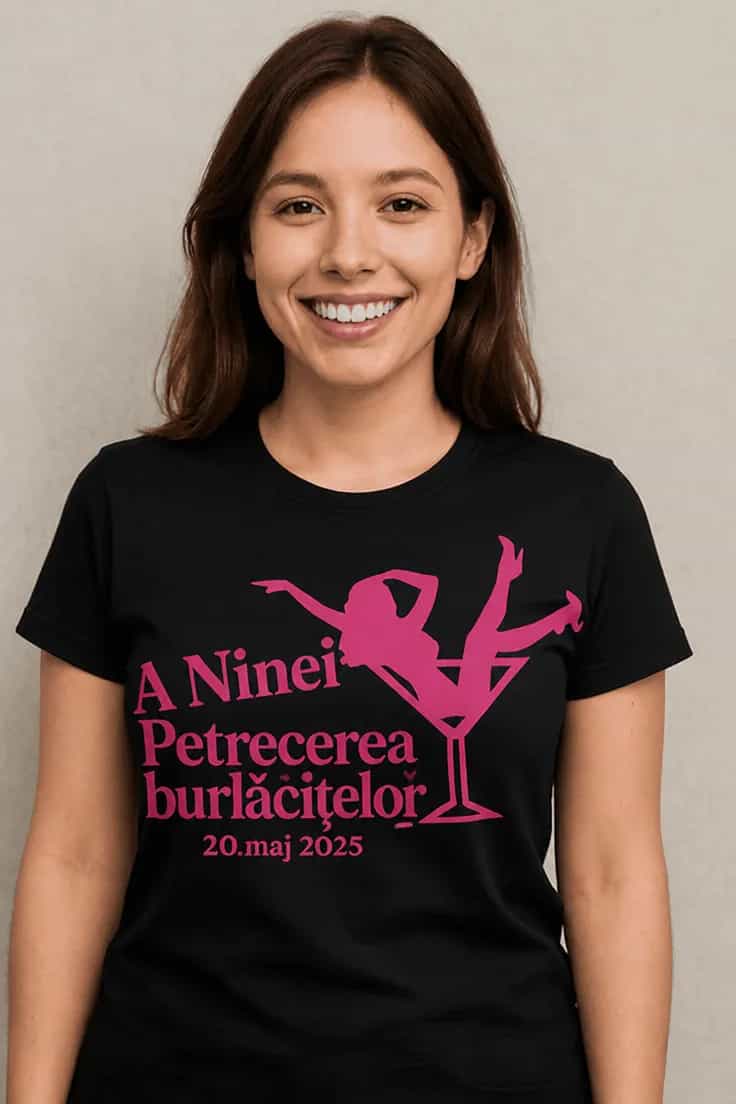 Tricou amuzant burlăciță cu martini cu nume personalizat