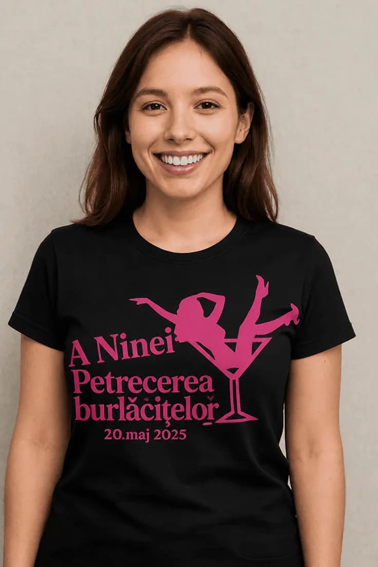 Tricou amuzant burlăciță cu martini cu nume personalizat