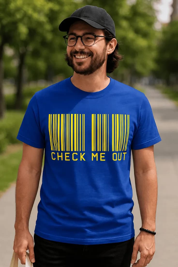 Tricou amuzant Check me out cod de bare CHECK ME OUT