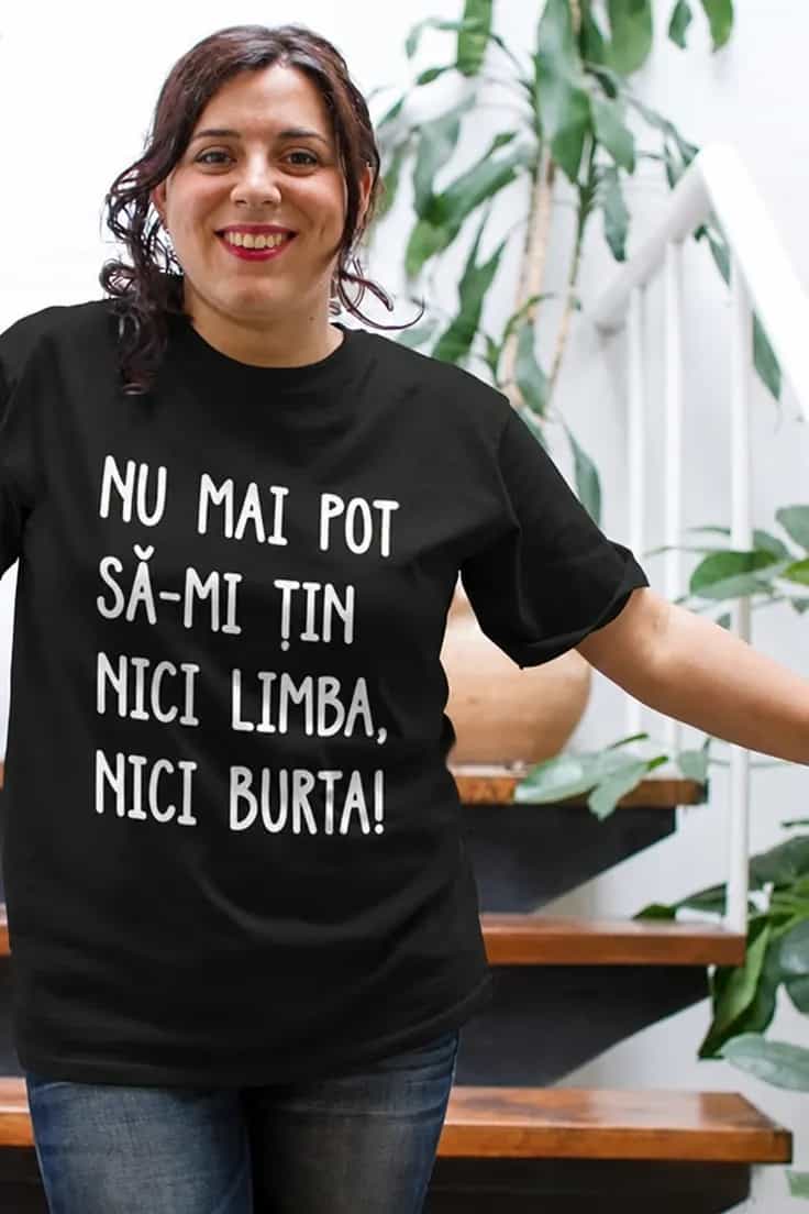 Tricou amuzant cu limba și burta – NU MAI POT