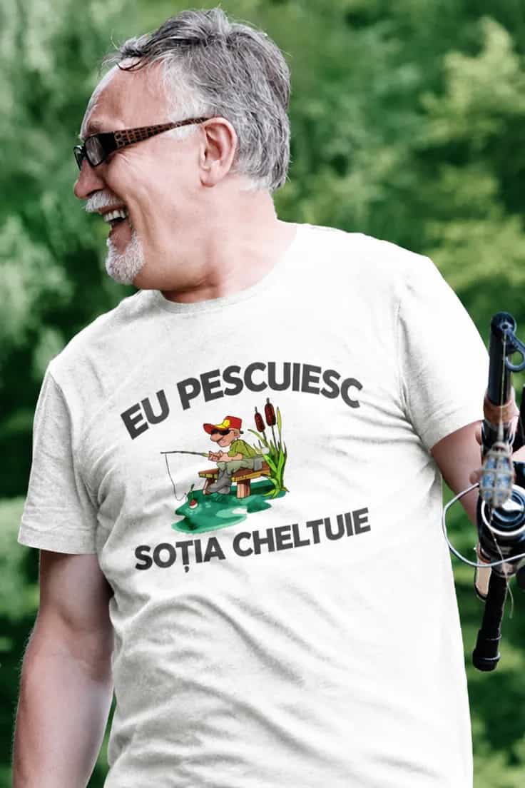 Tricou amuzant Eu pescuiesc soția cheltuie