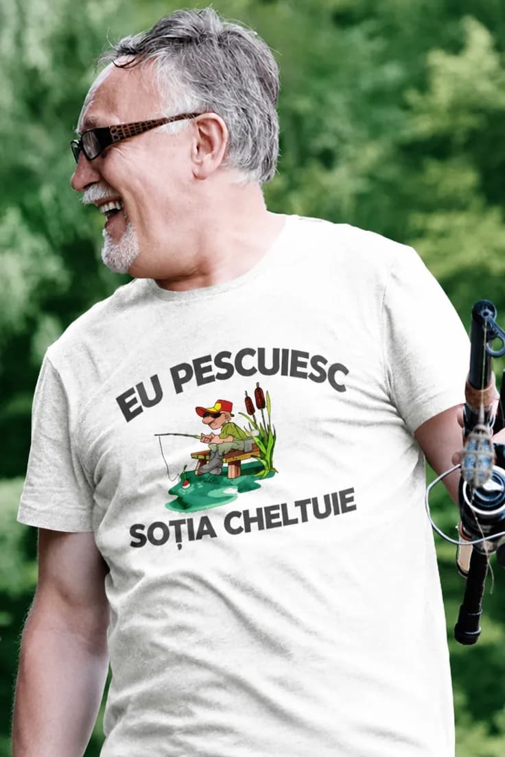 Tricou amuzant Eu pescuiesc soția cheltuie