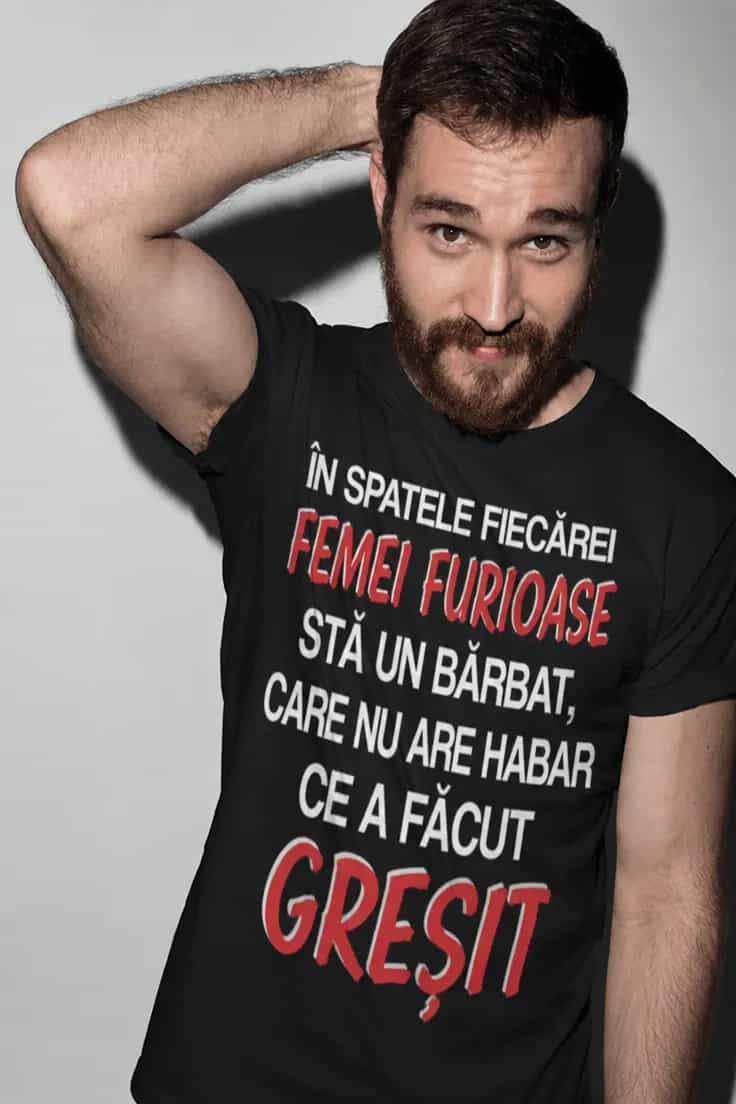 Tricou amuzant Femeie furioasă bărbat nedumerit