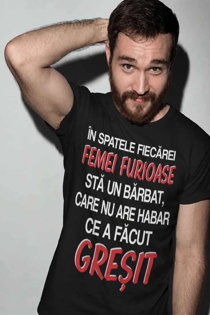 Tricou amuzant Femeie furioasă bărbat nedumerit