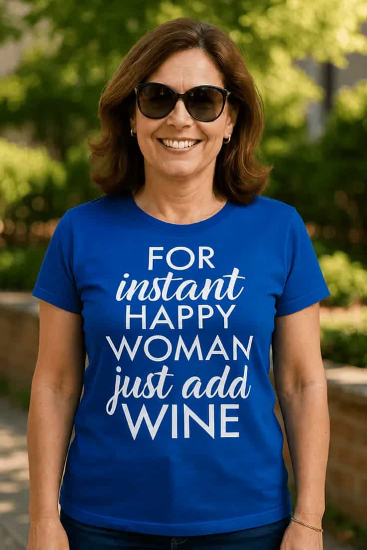 Tricou amuzant fericire instant cu vin