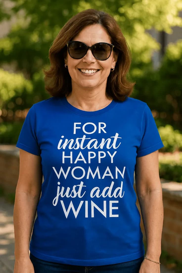 Tricou amuzant fericire instant cu vin