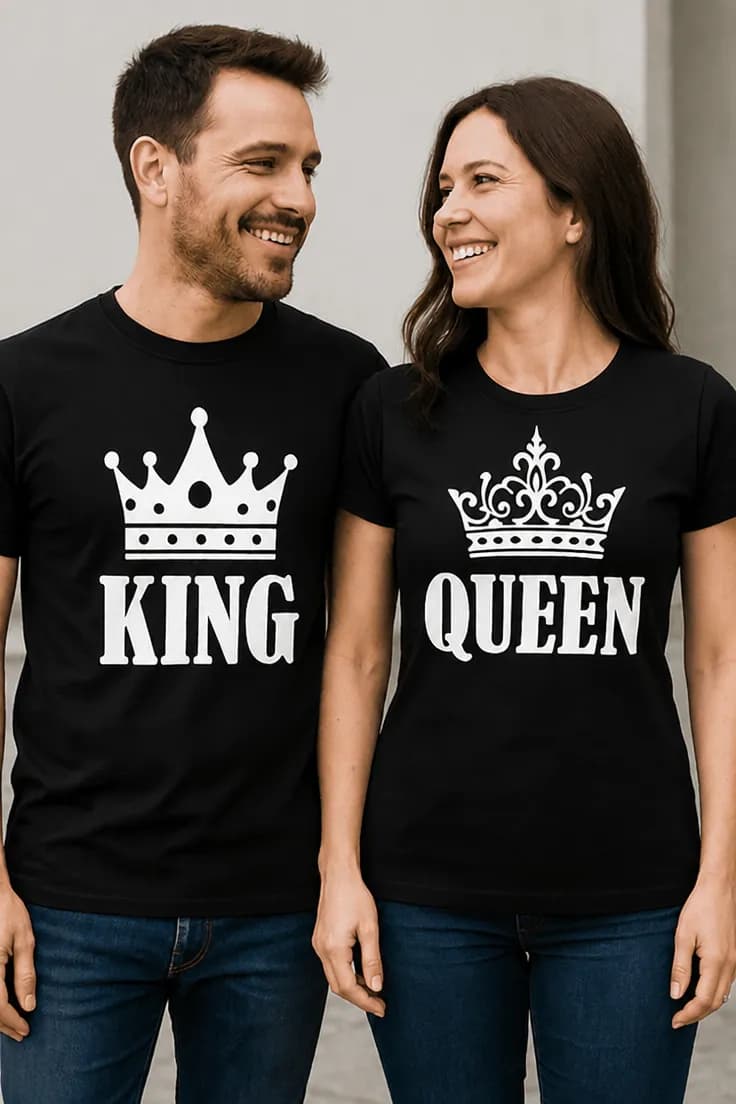 Tricou amuzant King queen pentru cuplu KING QUEEN