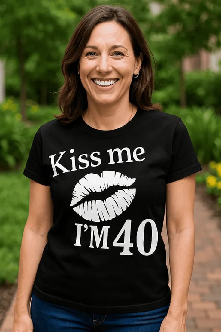 Tricou amuzant vârstă personalizată Kiss me I'M40
