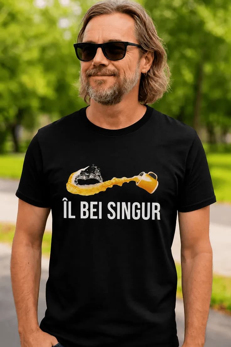 Tricou amuzant Îl bei singur - ÎL BEI SINGUR