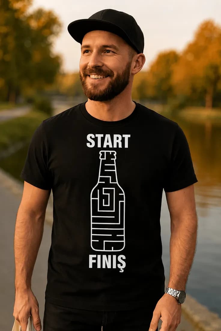 Tricou amuzant labirint cu bere START FINIȘ