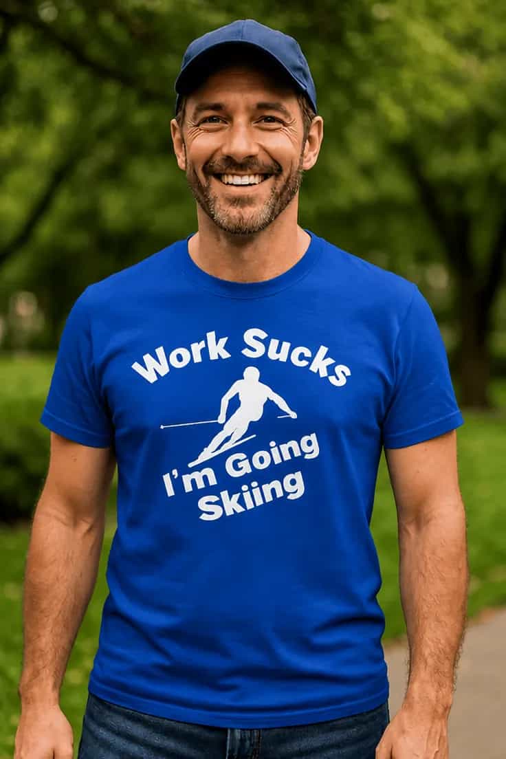 Tricou amuzant Merg la schi - Work Sucks I'm Going Skiing
