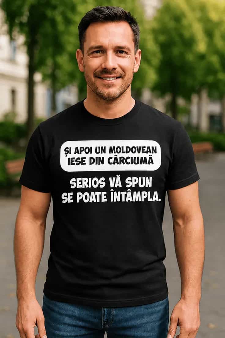 Tricou amuzant Moldovean iese din cârciumă