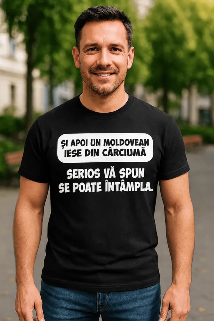 Tricou amuzant Moldovean iese din cârciumă