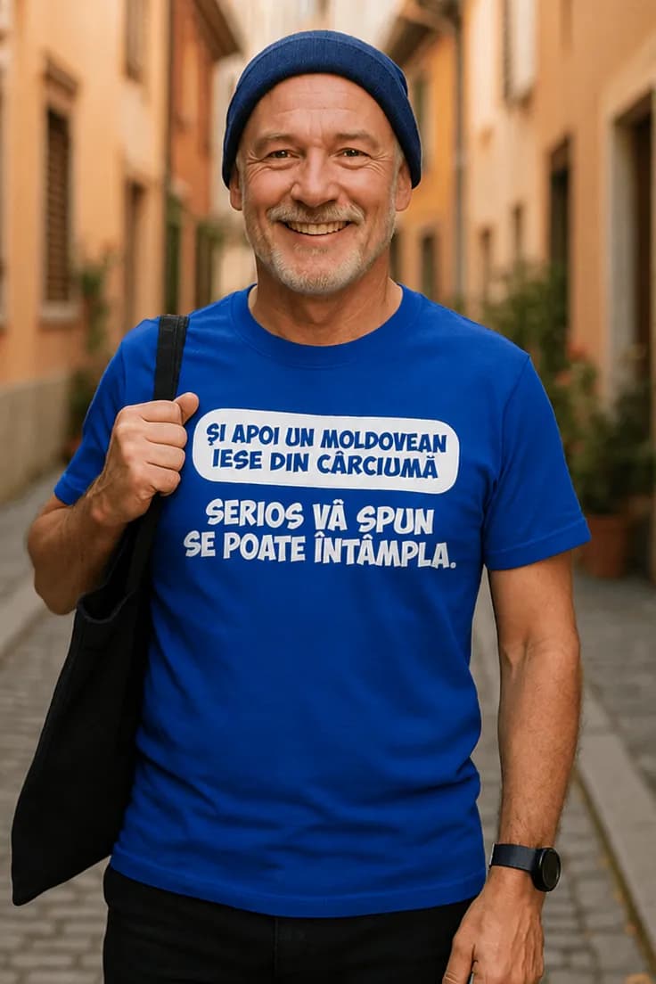 Tricou amuzant Moldoveanul iese din cârciumă
