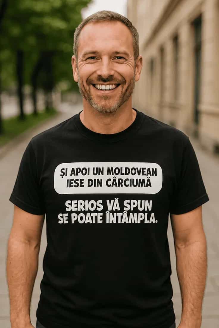 Tricou amuzant Moldoveanul iese din cârciumă 2