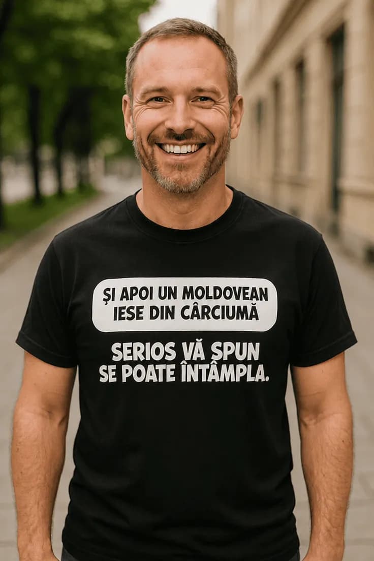 Tricou amuzant Moldoveanul iese din cârciumă 2
