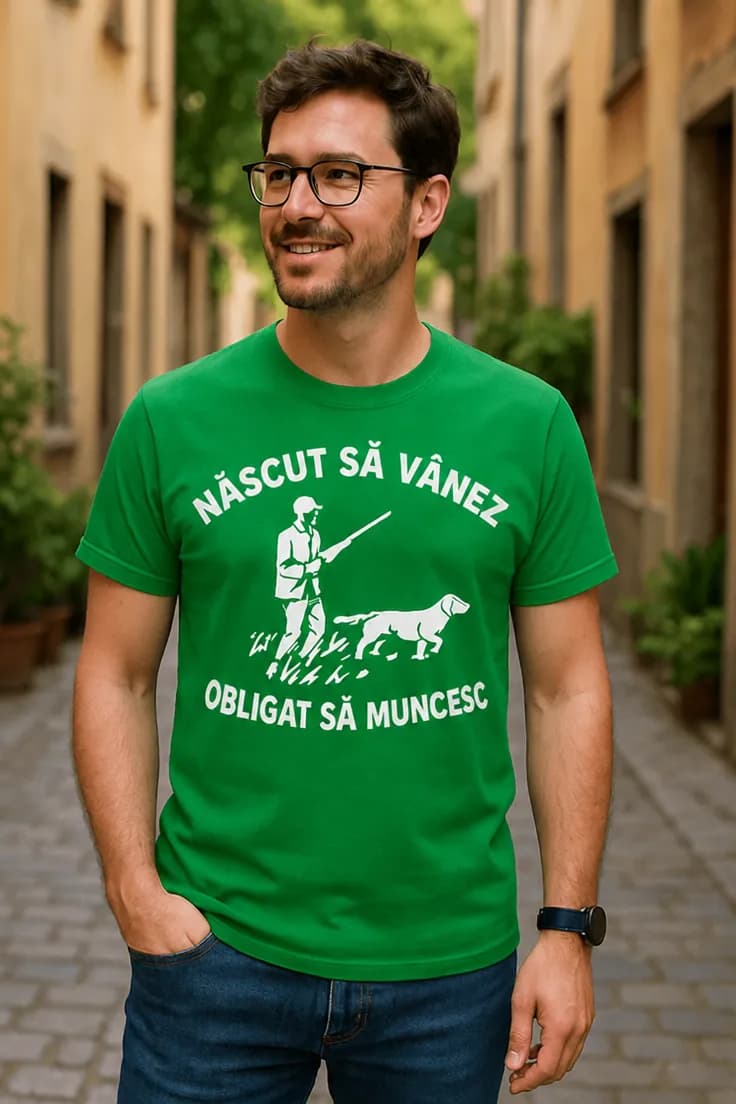 Tricou amuzant Născut pentru vânătoare - NĂSCUT SĂ